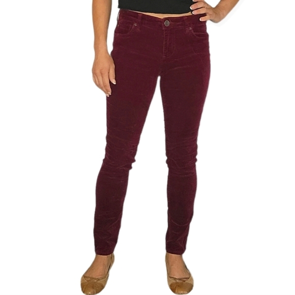 Kut From The Kloth Mid-rise Velvet Cotton Stretchy Skinny Pants 6 Burgundy - Picture 1 of 5